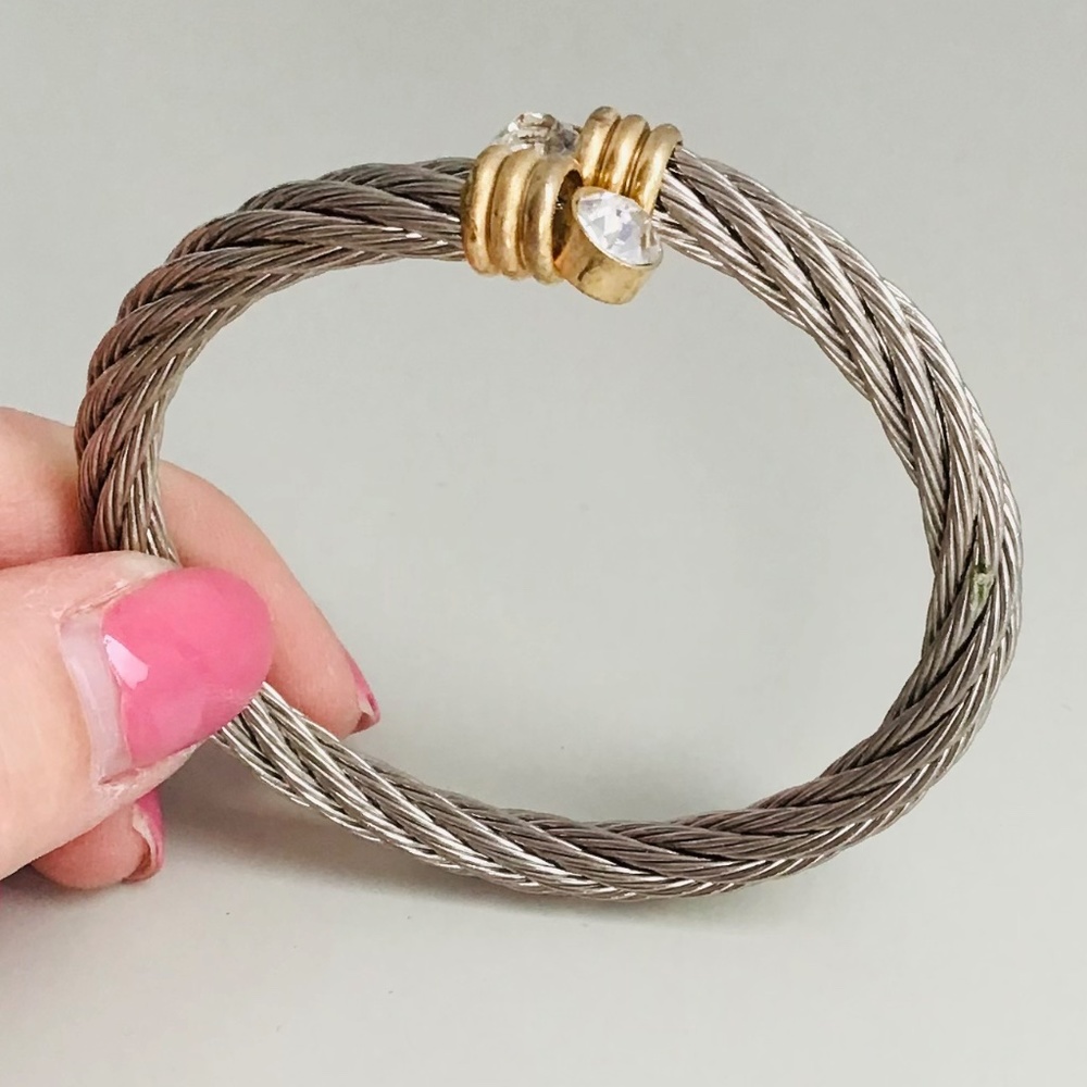 VINTAGE silver and gold tone twisted bracelet with sparkling stones - Picture 6 of 7